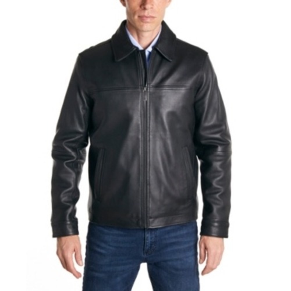 Perry Ellis Men's Classic Leather Jacket - Black - Size Medium